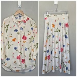 Laura Ashley Womens Floral 2 Piece Set M Midi Skirt L Top‎ Romantic Cottagecore